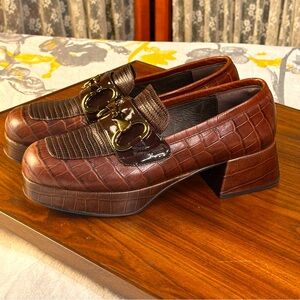 Jeffrey Campbell Brown Croc-Embossed Loafers